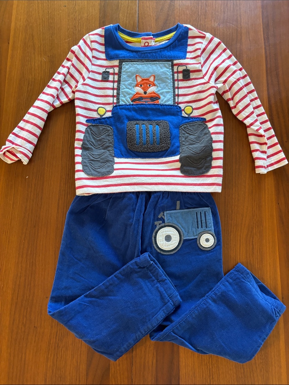 Baby Boden Red & White Striped farm truck set with matching corduroy pants